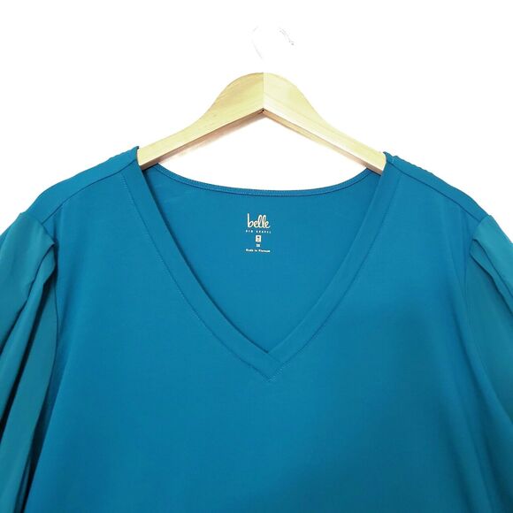 Susan Graver Liquid Knit Long Balloon Sleeve Tunic Top Plus Size 3X Blue V Neck - Picture 3 of 8